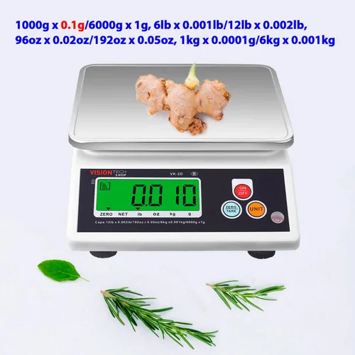 Vista 8 de VisionTechShop VK-2D - Báscula de cocina de alimentos de alta calidad de 0.00 oz, conmutable en libras/oz/kg/g, báscula de alimentos con placa