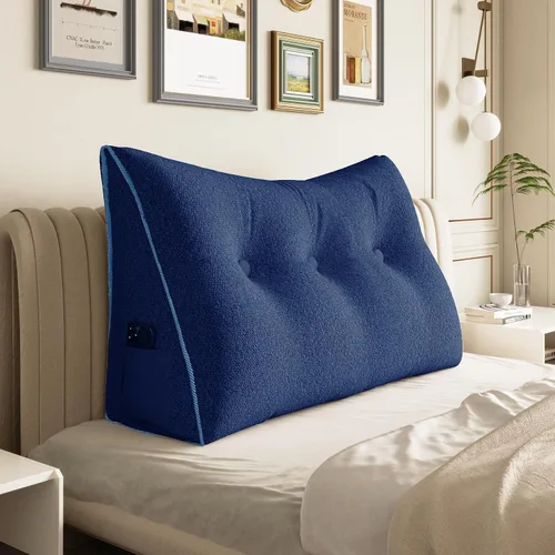 Vista 38 de Almohada de cuña doble gruesa de 8 libras para cabecero de dormitorio universitario, almohada de cuña de terciopelo con respaldo triangular
