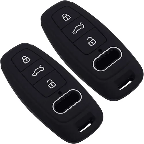 Vista 7 de Funda de silicona para llavero de 3 botones compatible con 2019 2020 A6 E-Tron Audi A6L A8L A6 A7 A8 Q8 (negro negro) Slim silicone fits snugly