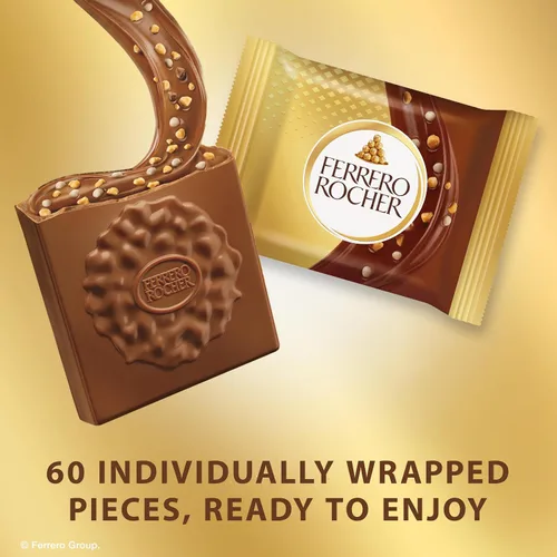 Vista 4 de Ferrero Rocher - Cuadrados de chocolate con leche y avellanas, 22.2 onzas