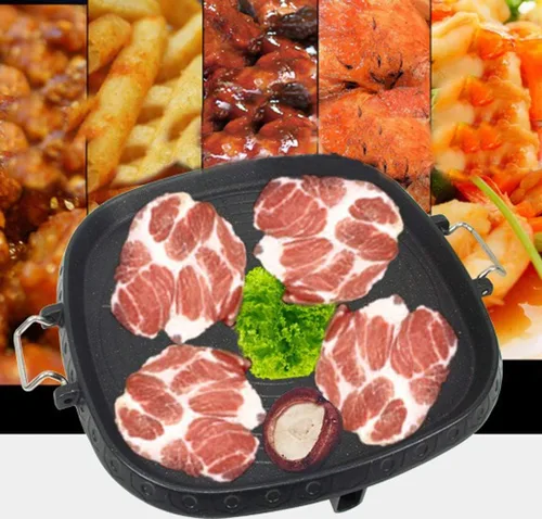 Vista 7 de Sartén cuadrada de estilo coreano con superficie recubierta de Maifan, placa antiadherente sin humo para barbacoa interior y exterior