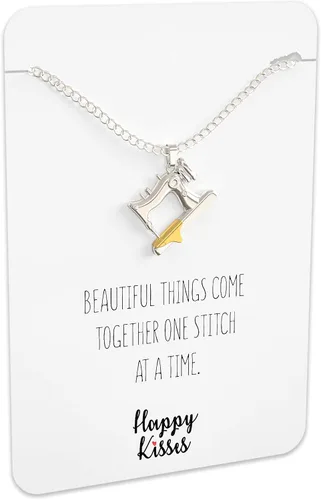 Vista 5 de Happy Kisses Collar con dijes de costura, regalos para colchas y alcantarillas, tarjeta de regalo con mensaje "Beautiful Things Come Together One