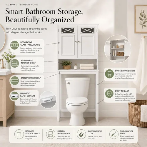 Vista 15 de Teamson Home Dawson - Armario Etagere de madera para baño de 2 puertas