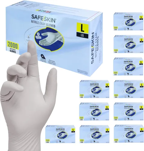 Vista 8 de SAFESKIN Nitrile Exam Gloves Disposable - 3.5 Mil, Gray, Powder Free Gloves for Medical, Dental, Cleaning, Cooking