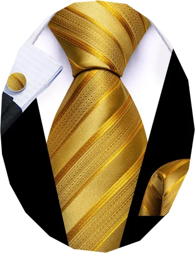 Vista 282 de Barry.Wang Juego de corbatas para hombre, corbata de seda a rayas, tejido a cuadros, gemelos formales, negocios, boda