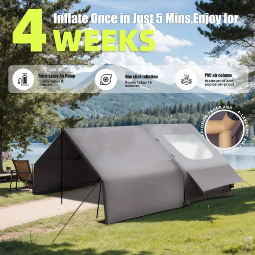 Vista 2 de Tienda de campaña inflable con bomba de aire eléctrica, Oxford resistente 420D, inflado automático de 5 minutos, tragaluz panorámico de observación