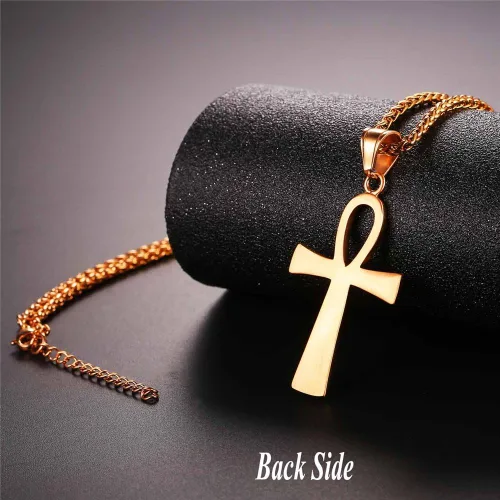 Vista 5 de U7 Ankh Necklace for Men Women Stainless Steel Black Color Egyptian Jewelry Ankh Cross Pendant, Africa Necklaces with Chain 22