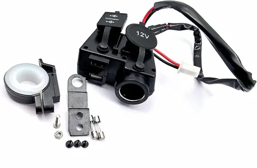 Vista 2 de DEVMO Cargador USB dual de 5 V/2.1 A, impermeable, abrazadera para manillar de motocicleta, adaptador de corriente, sistema de carga USB con enchufe