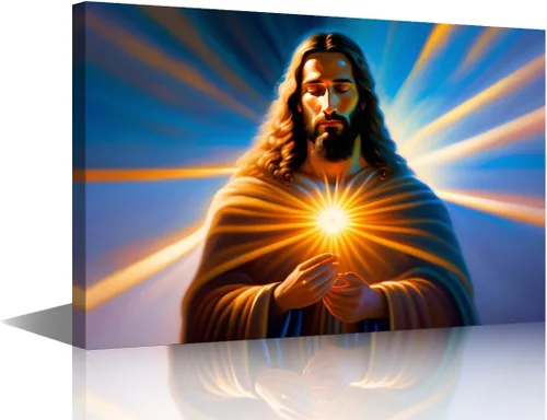 Vista 20 de Lienzo decorativo para pared de sala de estar, impresión retro con luz de esperanza de Jesús, 1 panel, póster de lienzo moderno para dormitorio