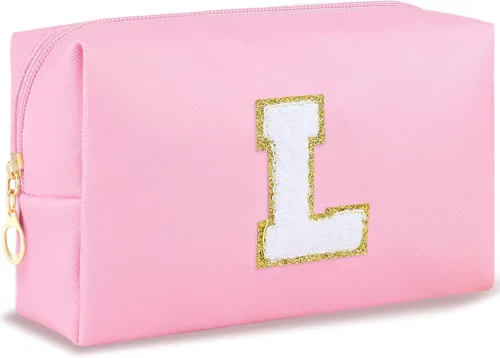 Vista 120 de URSKYTOUS Regalos para niñas, bolsa de maquillaje con inicial, bolsa de cosméticos personalizada con cremallera, bonita bolsa de aseo de viaje, Azul