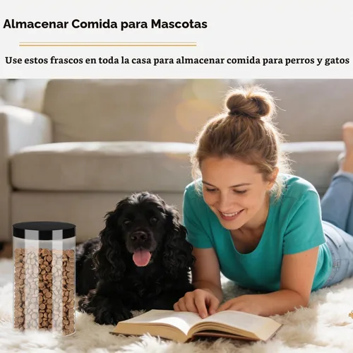 Vista 6 de SLifeJars Tarros de plástico transparente de 32 onzas, paquete de 12 recipientes grandes redondos de plástico PET con tapas negras de rosca, tarros