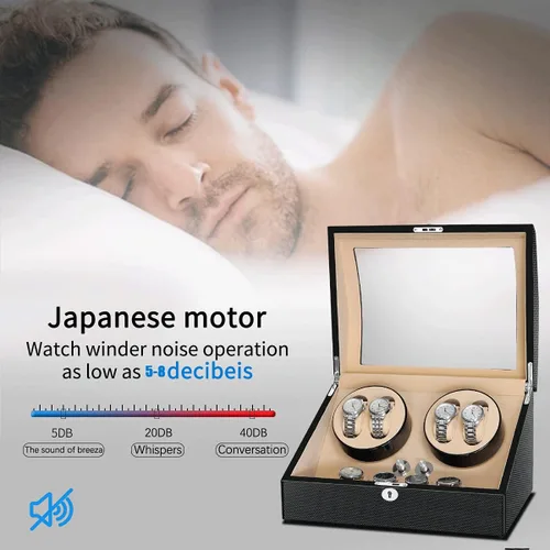 Vista 6 de TEEMING Caja de almacenamiento automática para 10 relojes automáticos 4 bobinas de reloj 6 ranuras 4 modos de reloj giratorios motor silencioso