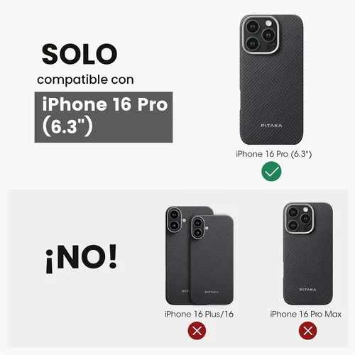 Vista 2 de pitaka Funda para iPhone 16 Pro de 6.3 pulgadas, compatible con MagSafe, ultra delgada, con sensación sin funda, tejido de fibra de aramida 600D