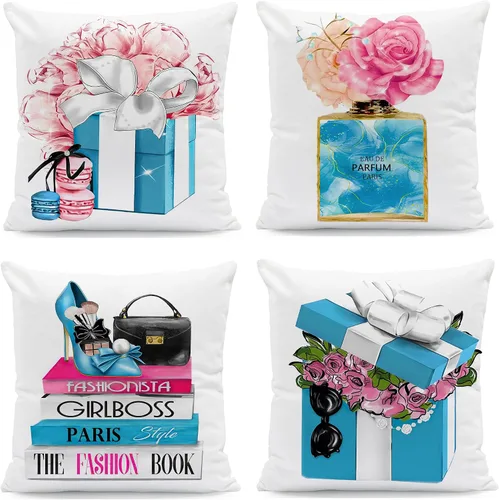 Vista 8 de Juego de 4 fundas de almohada de 18 x 18 pulgadas, bonitas fundas de almohada decorativas a la moda, fundas de almohada para cama, sofá, fundas