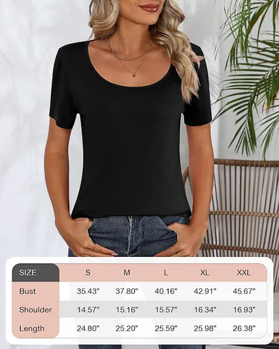 Vista 6 de Riyiper 2 piezas de camisetas para mujer con cuello redondo, camiseta básica casual para mujer