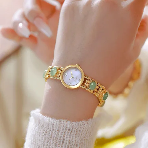 Vista 6 de Reloj de pulsera vintage para mujer, reloj de pulsera de cuarzo de acero inoxidable, resistente al agua