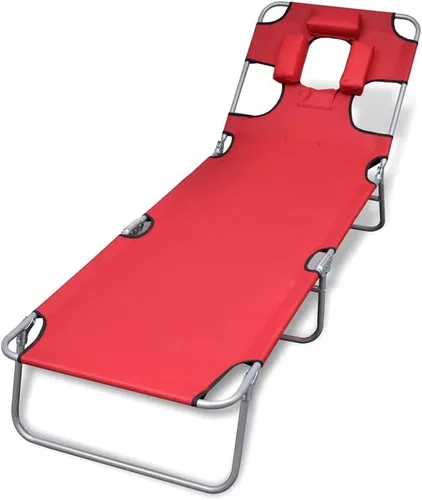 Vista 8 de Sillas de playa ligeras para adultos, tumbona plegable con cojín para la cabeza, acero recubierto de polvo, negro, sillón reclinable de campamento