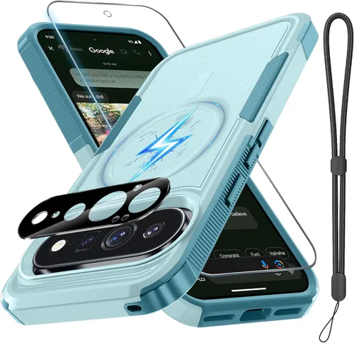 Vista 28 de Funda para Google Pixel 9A, de cuerpo completo, resistente, a prueba de golpes, con correa de cordón, protector de pantalla de vidrio templado