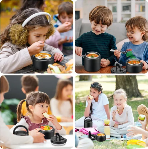 Vista 8 de BABHAMNESS Termo de sopa de 13.5 onzas para comida caliente para niños, recipiente aislado al vacío con tapa de hebilla, boca ancha, a prueba