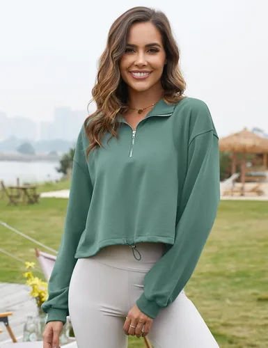 Vista 46 de Flygo Womens Half Zip Sweatshirts Stand Collar Activewear Running Workout Pullover Tops