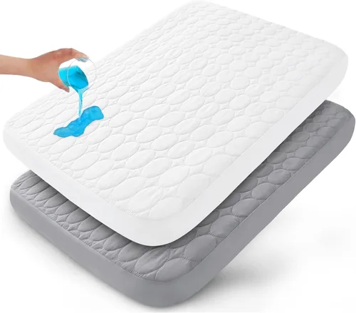 Vista 12 de Pack and Play Sheets - Protector impermeable acolchado ajustable, paquete de 2 fundas de almohadilla