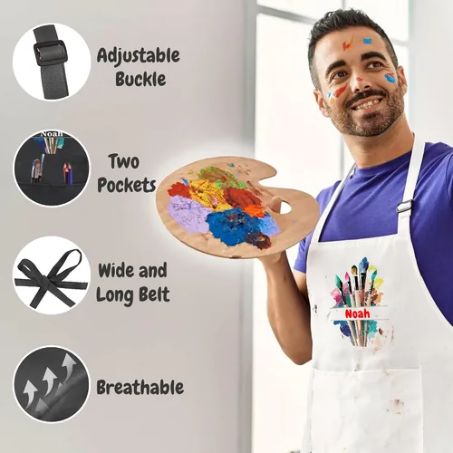 Vista 5 de Personalized Painting Apron with Custom Name, Mother's Day Gift for Mom, Personalized Adjustable Apron for Painter, Women