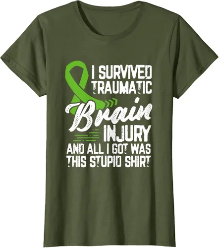 Vista 51 de Camiseta traumática con cinta verde para concienciación de lesiones cerebrales traumáticas I survived TBI, Negro, S