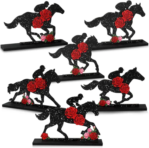 Vista 9 de Geetery 6 piezas de decoración Derby de caballos, centros de mesa de carreras de caballos, decoración de bandeja escalonada Derby de madera, juego