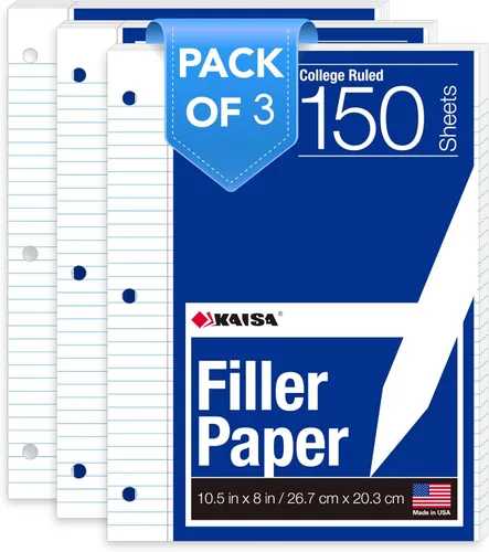 Vista 8 de KAISA Papel para cuaderno de hojas sueltas, rayas universitarias, 300 hojas por papel rayado, 8 x 10.5 pulgadas, 3 agujeros perforados para carpeta