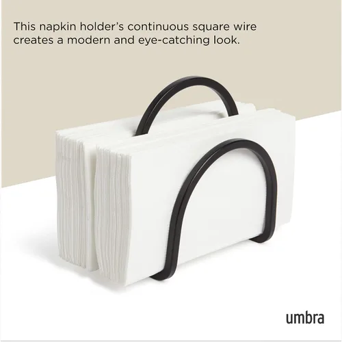 Vista 4 de Umbra Servilletero Squire para cena cuadrada y rectangular, cóctel, servilletas de almuerzo, diseño moderno de metal que parece hierro fundido