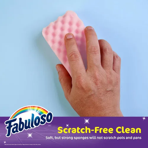 Vista 4 de Esponjas Fabuloso, Púrpura - Limpiador sin arañazos para platos y superficies - Esponja para lavar platos para una experiencia de limpieza audaz