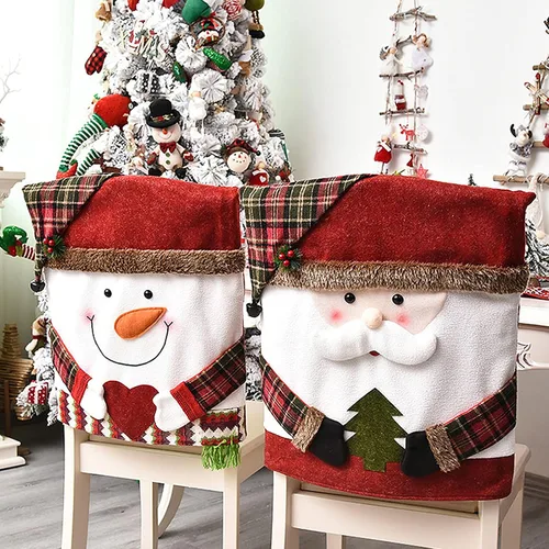 Vista 3 de 3 fundas para sillas de Navidad, Papá Noel, muñeco de nieve, para silla de cena de Navidad, cubierta trasera para banquete de Navidad, hogar