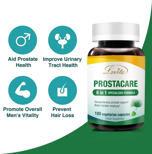 Vista 4 de Lovita Prostate Health, suplementos de próstata 8 en 1 exclusivos para hombres con palma enana americana 500 mg, ortiga, licopeno, previene