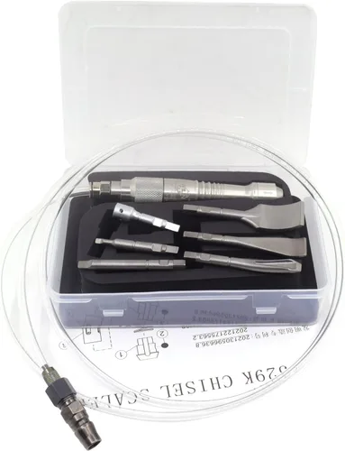 Vista 3 de Air Scaler Gouge Chisel Micro Air Flux Chipper Rascador neumático Médico Rompador de yeso Estomatología Grabar 5 piezas cincel plano Cinceles