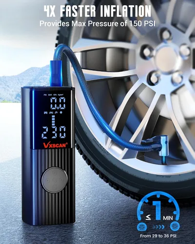 Vista 3 de Inflador de neumáticos, compresor de aire portátil para neumáticos de automóvil, batería de 150 PSI y 20000 mAh, bomba de neumáticos inalámbrica
