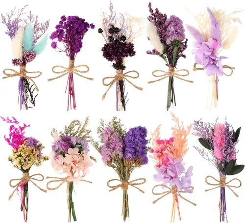 Vista 9 de 12 Pack de Bouquet de Flores Secas Mini Hierba Natural de Pampas Pequeña para Manualidades, Flores en Relieve Secas con Tallo, Arreglo Artificial