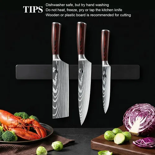 Vista 8 de Dfito Juego de cuchillos de cocina, 3 piezas de acero inoxidable de alto carbono con mango de madera de Pakkawood roja, juegos de cuchillos de chef