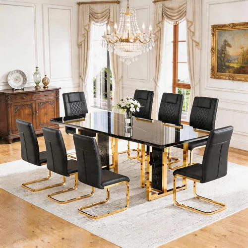 Vista 19 de Juego de mesa de comedor de mármol blanco de 63" para 6 Sillas negras 1