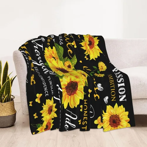 Vista 4 de Regalos de girasol para mujer, manta curativa positiva de girasol, cumpleaños para mujeres y mamá, mantas de franela suave con girasoles decorativos
