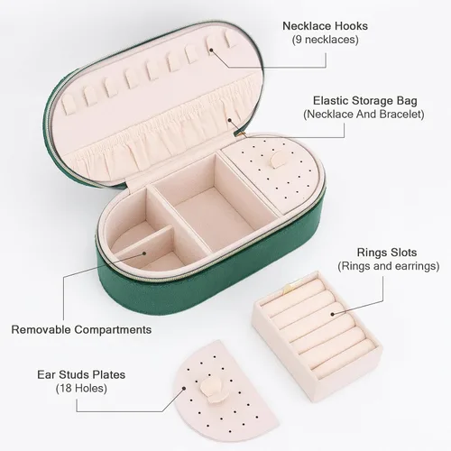 Vista 2 de DesignSter Joyero de viaje, pequeñas cajas de joyería de terciopelo, joyero de viaje para mujeres y niñas, organizador de joyas de viaje