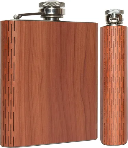 Vista 12 de WUDN Frasco de madera de 6 oz. - Cuerpo de acero inoxidable, bandera americana real
