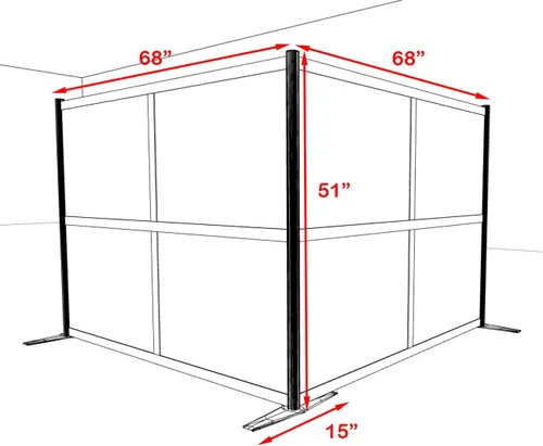 Vista 3 de Un loft en forma de L moderno marco de aluminio para oficina y hogar partición / divisor / protector de estornudos, #UT-ALU-P35