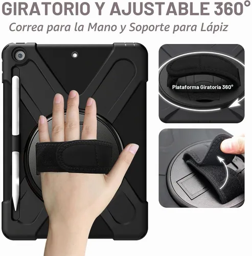 Vista 3 de ZenRich - Funda a prueba de golpes para iPad de 9ª/8ª/7ª generación de 10,2 pulgadas, color negro