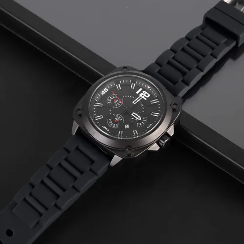 Vista 3 de Correa de reloj de goma de silicona negra de 0.945in hebilla de acero inoxidable para reloj fósil