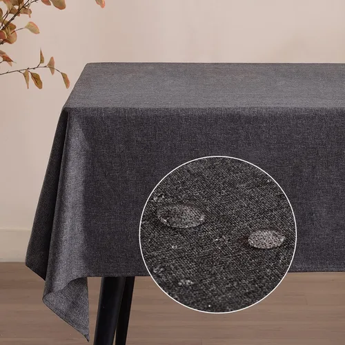 Vista 25 de Mantel rectangular de lino texturizado de 47 x 63 pulgadas, impermeable, a prueba de derrames, lavable, sin arrugas, mantel para mesa de comedor