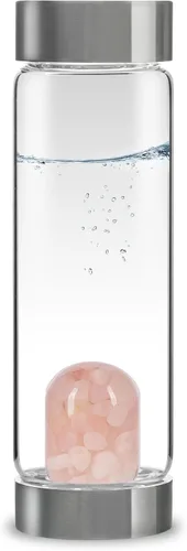 Vista 3 de VitaJuwel ViA AMERICAN DREAM Botella de agua de cristal con oro de 24k · Jaspe rojo · Ópalo blanco · Lapislázuli azul · Cuarzo transparente