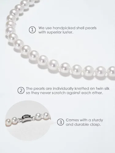 Vista 2 de HUWODY Pearl Necklace Round White Simulated Shell Pearl Necklace Strand 16"-24