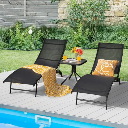 Vista 2 de COSTWAY 2 piezas de tumbona plegable para patio, reclinable, ajustable, apilable, color negro