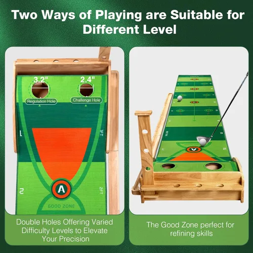 Vista 2 de Wekin Indoor Putting Green with Auto Ball Return,11 Foot Golf Practice Putting Mat,Ideal Training Putting Mat for Beginners & Advanced Players