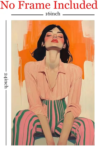 Vista 3 de Lienzo de mujer bohemio con impresiones femeninas, cuadro abstracto de niña, pintura moderna abstracta estética, arte de pared afroamericano